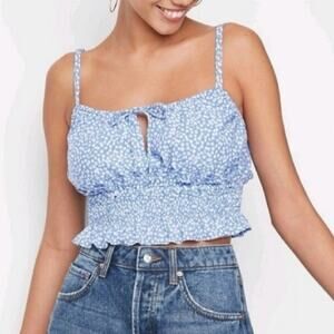 Wild Fable Tank Top Womens XS Blue Floral Ruffle Smocked Cottagecore Prairie